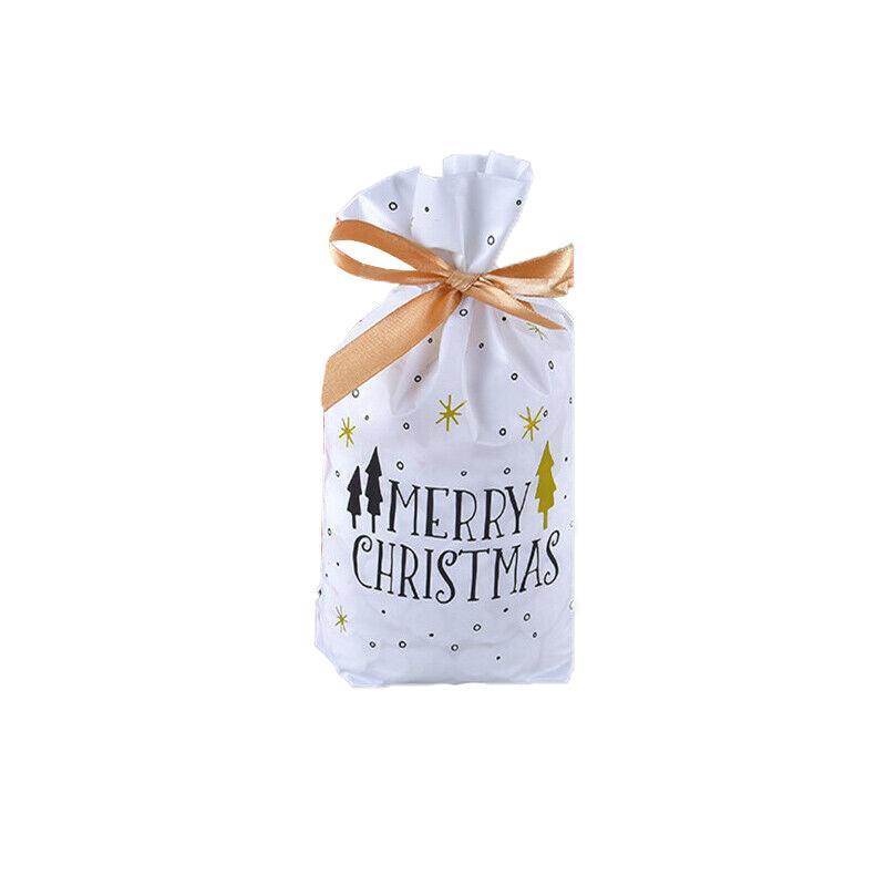 10pcs Christmas Candy Bags Gift Treat Drawstring Pouches Biscuit Cookie Packaging - 10Pcs Bag-Merry Christmas
