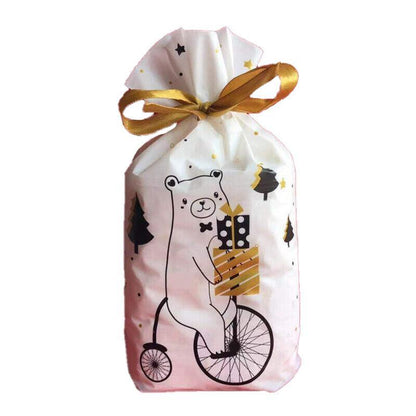 10pcs Christmas Candy Bags Gift Treat Drawstring Pouches Biscuit Cookie Packaging - 10Pcs Bag-Red Tree