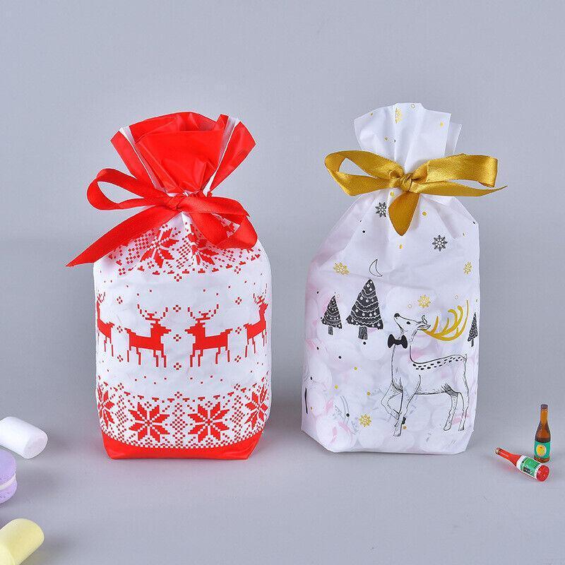 10pcs Christmas Candy Bags Gift Treat Drawstring Pouches Biscuit Cookie Packaging - 10Pcs Bag-White House