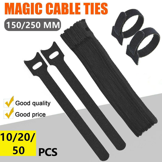 10/20/50PCS Reusable Hook and Loop Cable Ties Nylon Wire Cord Strap Organizer - 150 mm* 50 PCS