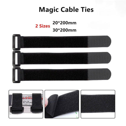Magic Cable Ties Reusable Winder Coded Organiser Cords Hook Loop Black - 20*300mm  20PCS