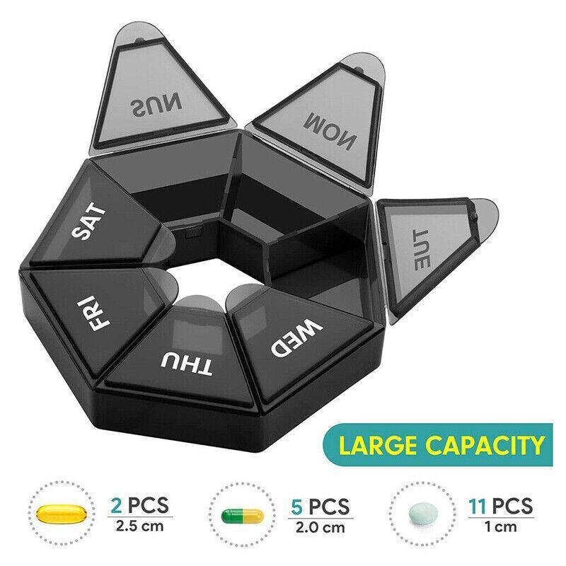 Weekly Pill Organiser 7 Day Medicine Box Tablet Case Dispenser 2 Pack - Black
