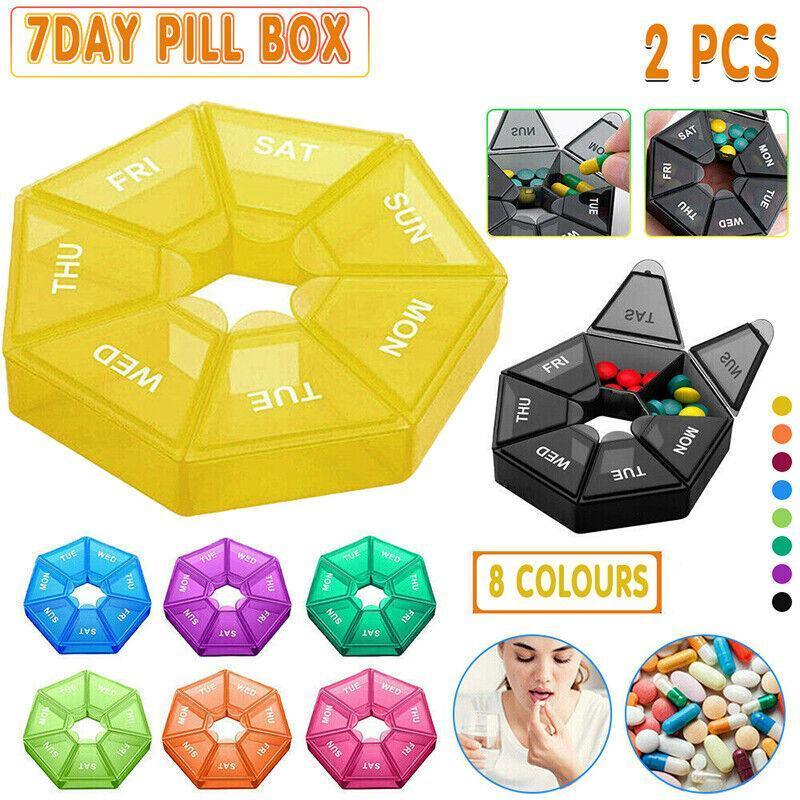 Weekly Pill Organiser 7 Day Medicine Box Tablet Case Dispenser 2 Pack - Orange