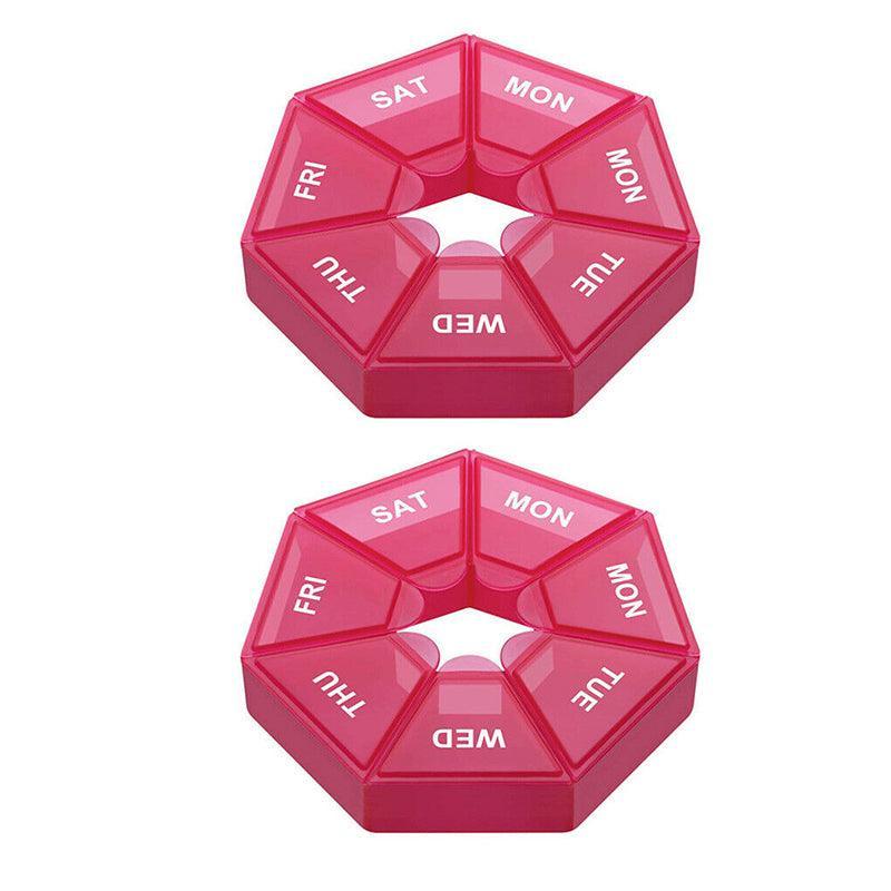 Weekly Pill Organiser 7 Day Medicine Box Tablet Case Dispenser 2 Pack - Red