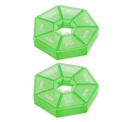Weekly Pill Organiser 7 Day Medicine Box Tablet Case Dispenser 2 Pack - Army Green