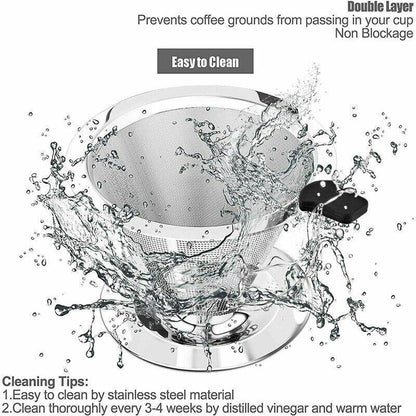 Coffee Tea Cup Drip Filter Mesh Holder Reusable Stainless Steel Pour Over Funnel