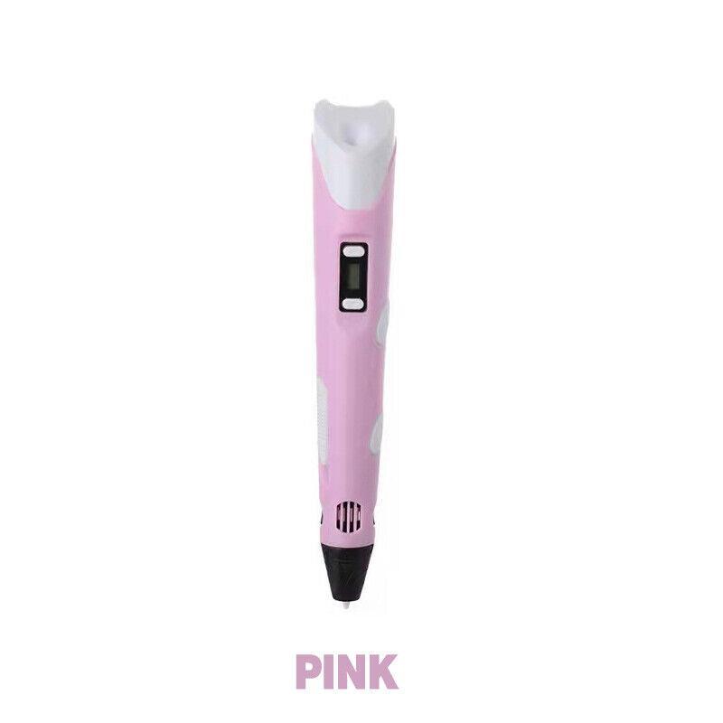 3D Printing Pen Drawing Pen Printer + LCD Screen + USB + 3 Free Filaments Gift - Pink