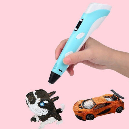 3D Printing Pen Drawing Pen Printer + LCD Screen + USB + 3 Free Filaments Gift - Purple