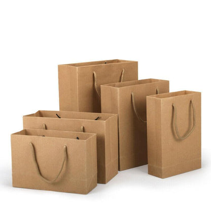 50X Kraft Paper Bags Gift Shopping Carry Craft Brown Bag With Handles - 50PCS  22*15*6CM