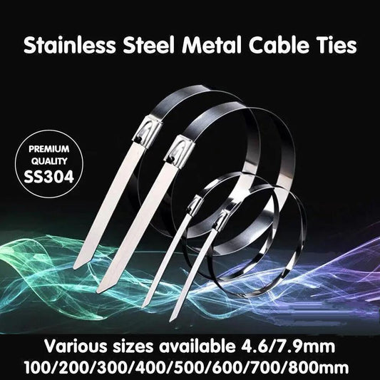 100x Stainless Steel Cable Ties SS304 Marine Grade Zip Strap Locking Wrap 100-800mm - 4.6*250mm