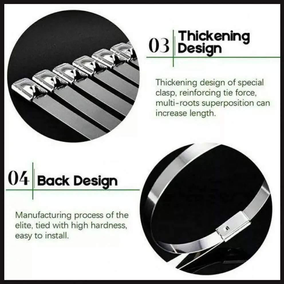 100x Stainless Steel Cable Ties SS304 Marine Grade Zip Strap Locking Wrap 100-800mm - 4.6*250mm