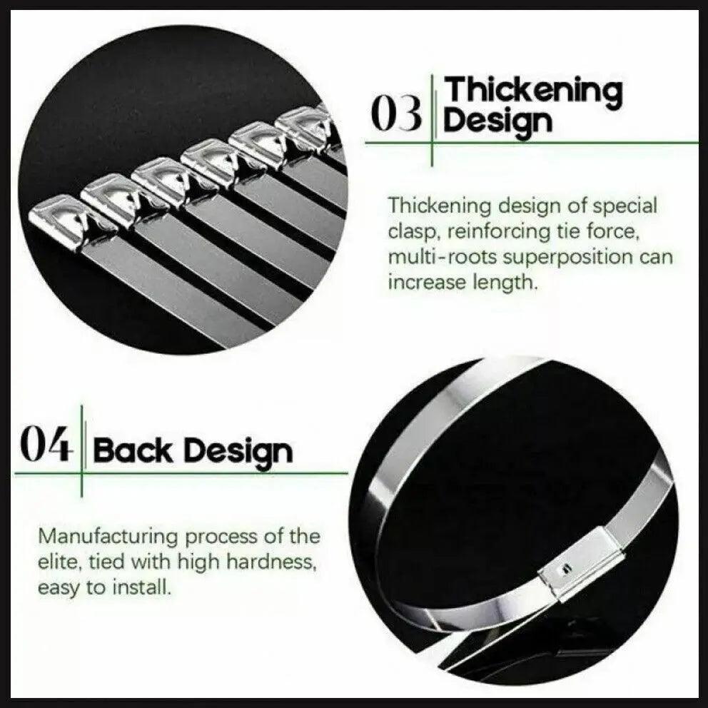 20X Stainless Steel Cable Ties S304 Marine Grade Zip Strap Locking Wrap 100-800Mm - 4.6*300mm