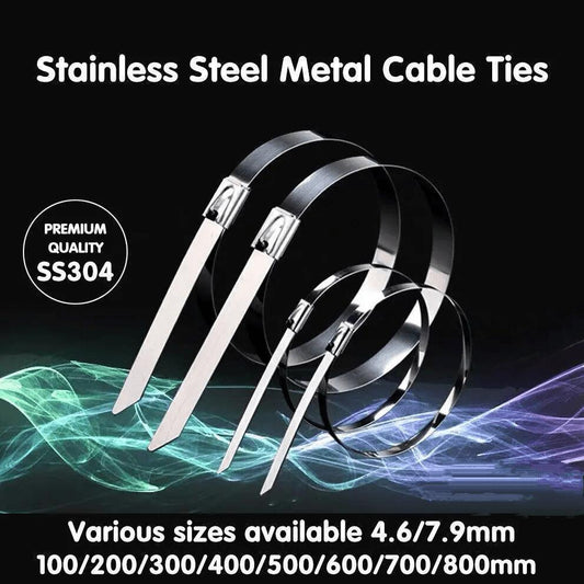 20X Stainless Steel Cable Ties S304 Marine Grade Zip Strap Locking Wrap 100-800Mm - 4.6*350mm