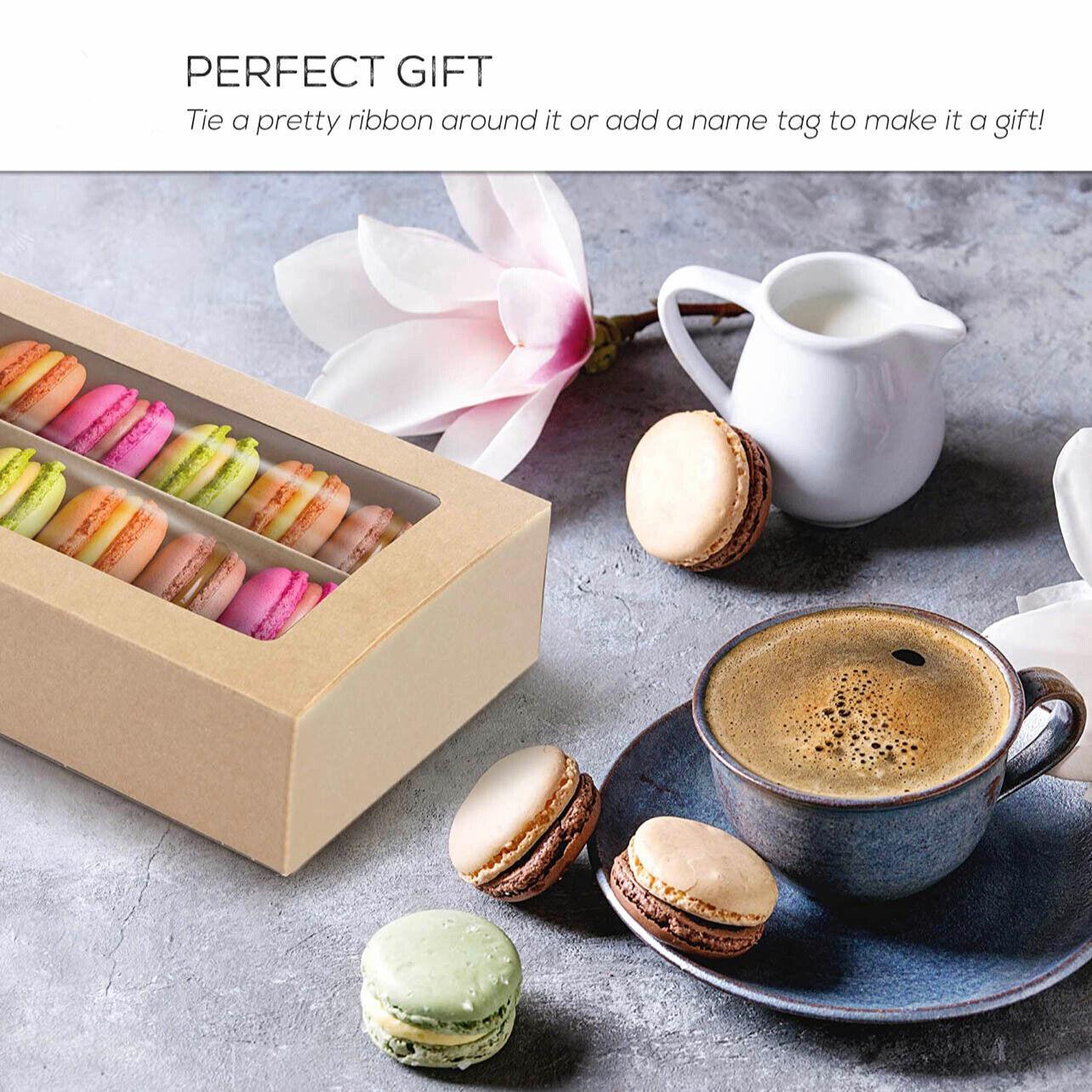 25Pcs White/Kraft Macaron Boxes 8/16 Hold Rectangular Favour Bomboniere Cookie - Kraft 8 Hold