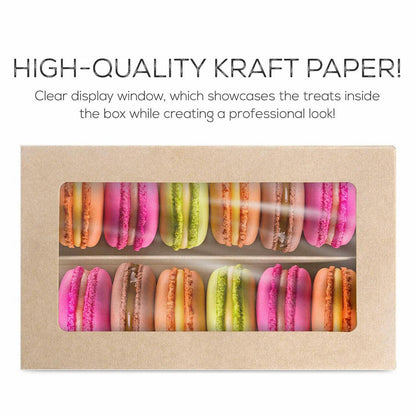 25Pcs White/Kraft Macaron Boxes 8/16 Hold Rectangular Favour Bomboniere Cookie - Kraft 16 Hold