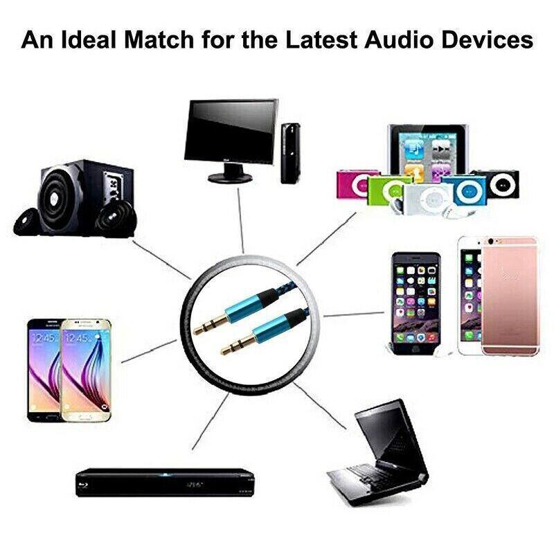AUX Cable 3.5mm Stereo Audio Input Extension Male to Male Auxiliary Car Cord - White