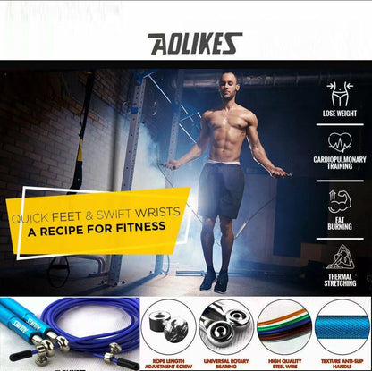 Aolikes Adjustable High Speed Steel Skipping Jump Rope Dual Bearings Gym Boxing - Black