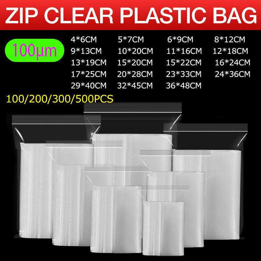 100PCS 100micron Bulk Clear Resealable PE Plastic Zip Bags - 10*20CM