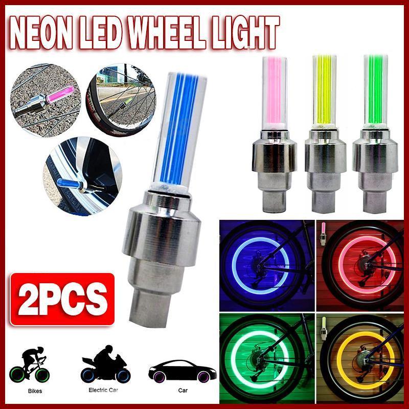 2PCS Flashing Neon Led Light Wheel Valve Cap Tyre - Blue