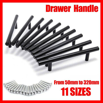 1pcs Black Kitchen Cabinet Door Handles Matte Black Stainless Steel Door Drawer Pull T Bar - 150mm/96mm