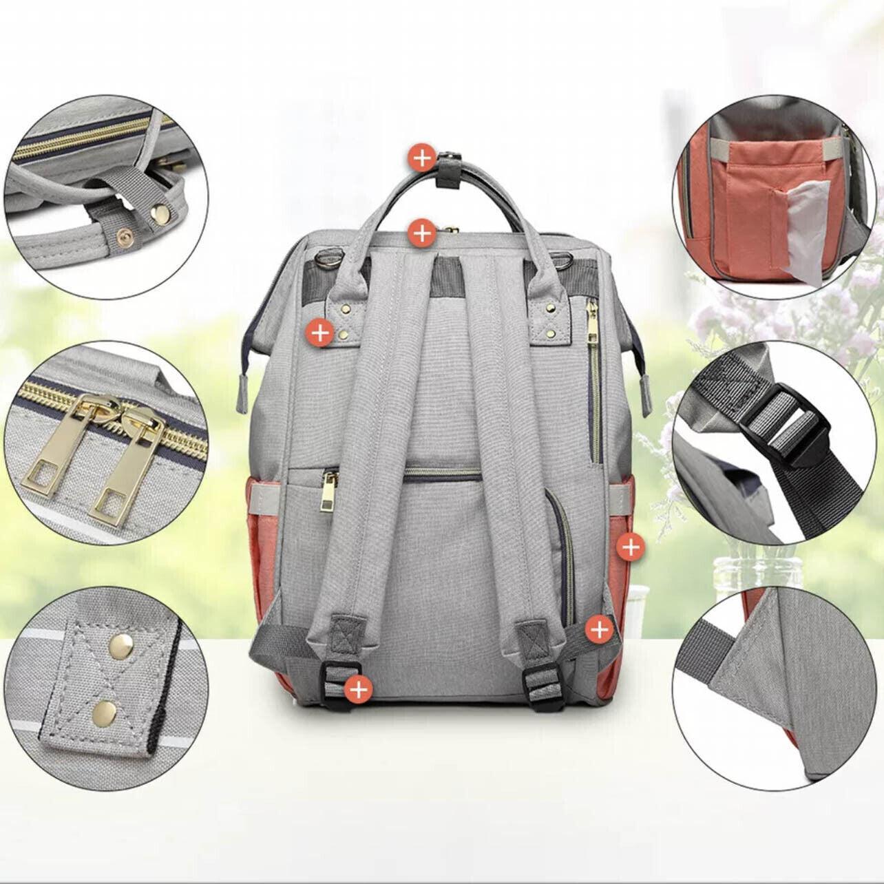 Luxury Multifunctional Diaper Nappy Backpack Maternity Mummy Changing Bag - Tangerine Pink