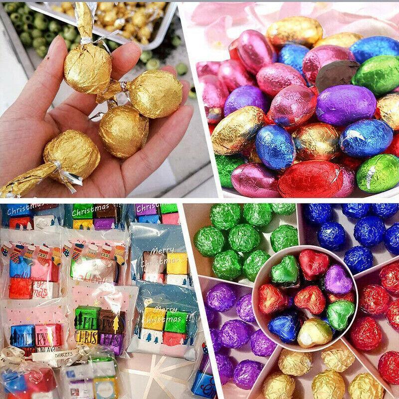 100PCS Tin Foil Aluminium Wrapping Square Chocolate Wrappers 15CM - Pink/Gloss