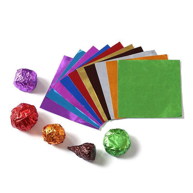 100Pcs Aluminium Foil Chocolate Wrappers 20cm Squares - Green/Embossed