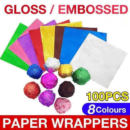 100PCS Tin Foil Aluminium Wrapping Square Chocolate Wrappers 15CM - Brown/Embossed