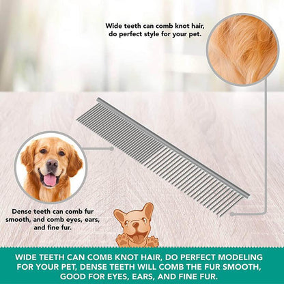 Stainless Steel Teeth Metal Comb Brush Pet Cat Dog Hair Grooming Trimmer Round - L:19*4CM
