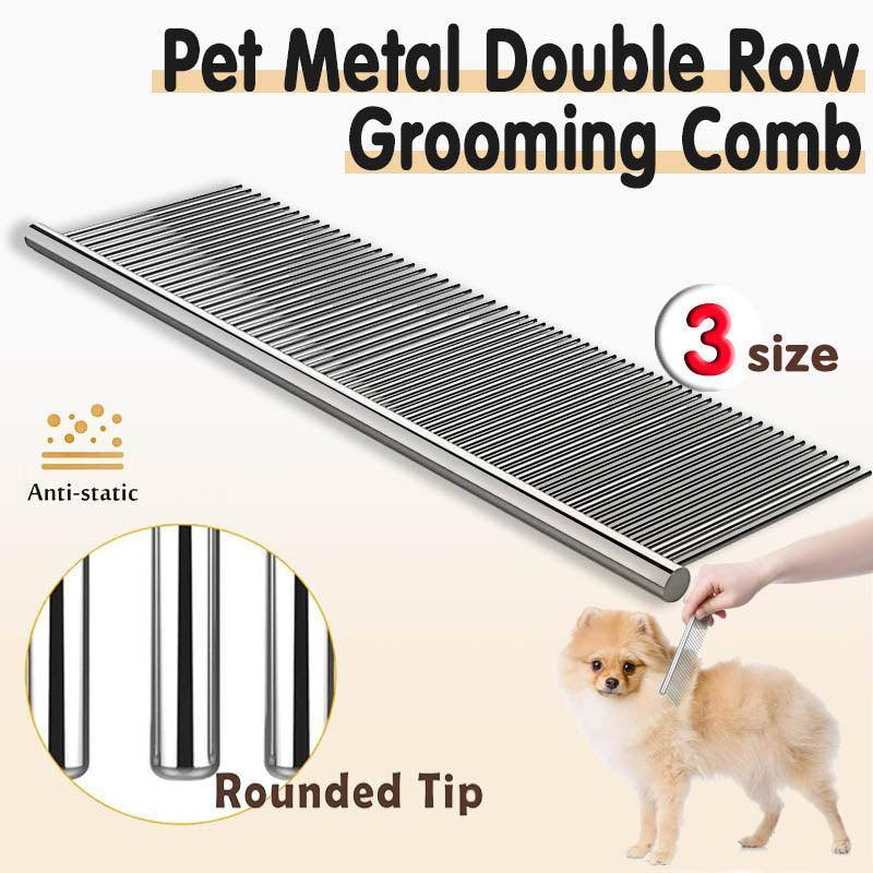 Stainless Steel Teeth Metal Comb Brush Pet Cat Dog Hair Grooming Trimmer Round - XL:19*5.5CM