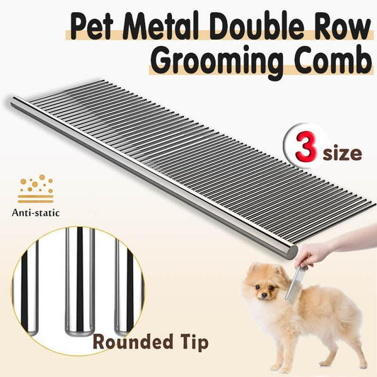 Stainless Steel Teeth Metal Comb Brush Pet Cat Dog Hair Grooming Trimmer Round - XL:19*5.5CM