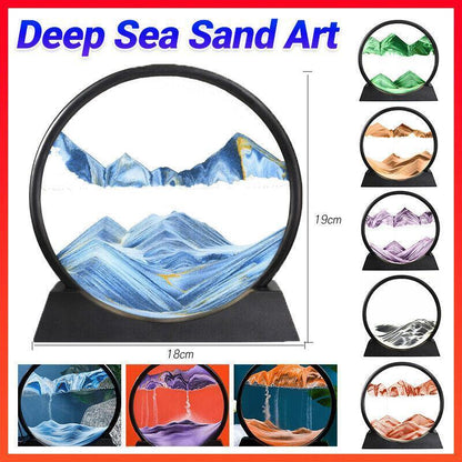 Moving Sand Art Picture Round Glass Quicksand Painting 3D Deep Sea Sandscape Au - Yellow