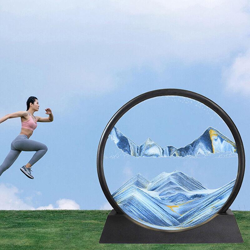 Moving Sand Art Picture Round Glass Quicksand Painting 3D Deep Sea Sandscape Au - Yellow