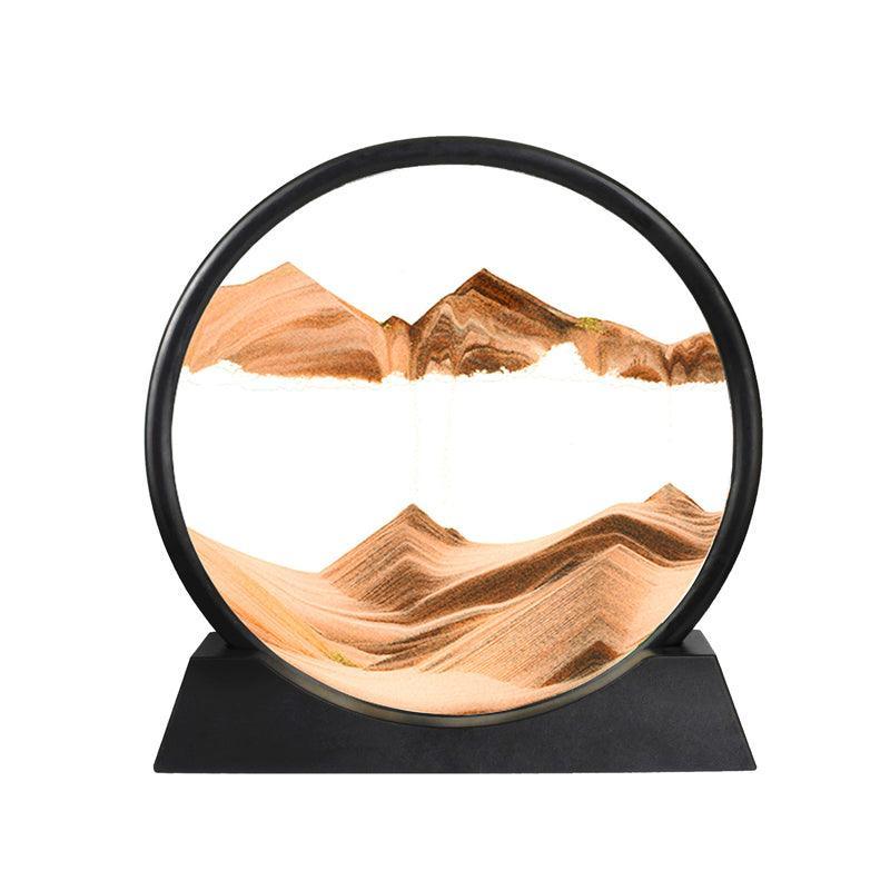 Moving Sand Art Picture Round Glass Quicksand Painting 3D Deep Sea Sandscape Au - Yellow