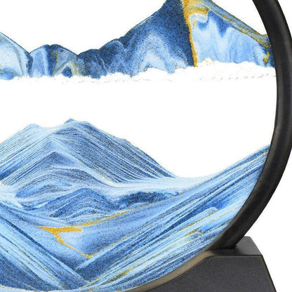 Moving Sand Art Picture Round Glass Quicksand Painting 3D Deep Sea Sandscape Au - Blue