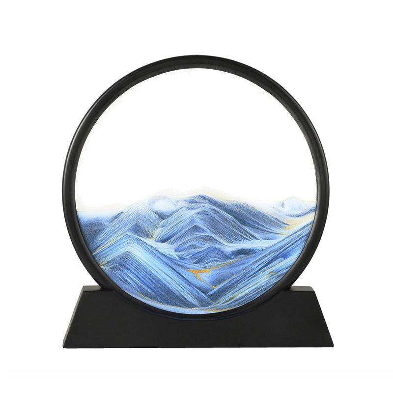 Moving Sand Art Picture Round Glass Quicksand Painting 3D Deep Sea Sandscape Au - Blue