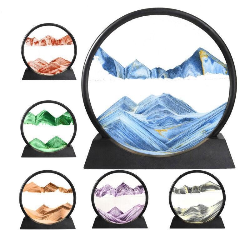 Moving Sand Art Picture Round Glass Quicksand Painting 3D Deep Sea Sandscape Au - Red