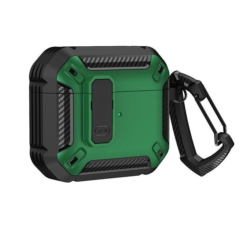 For Apple AirPods 3/Pro Case Armor Earphone Heavy Duty Shockproof Cover - Black&Green For Airpods Pro