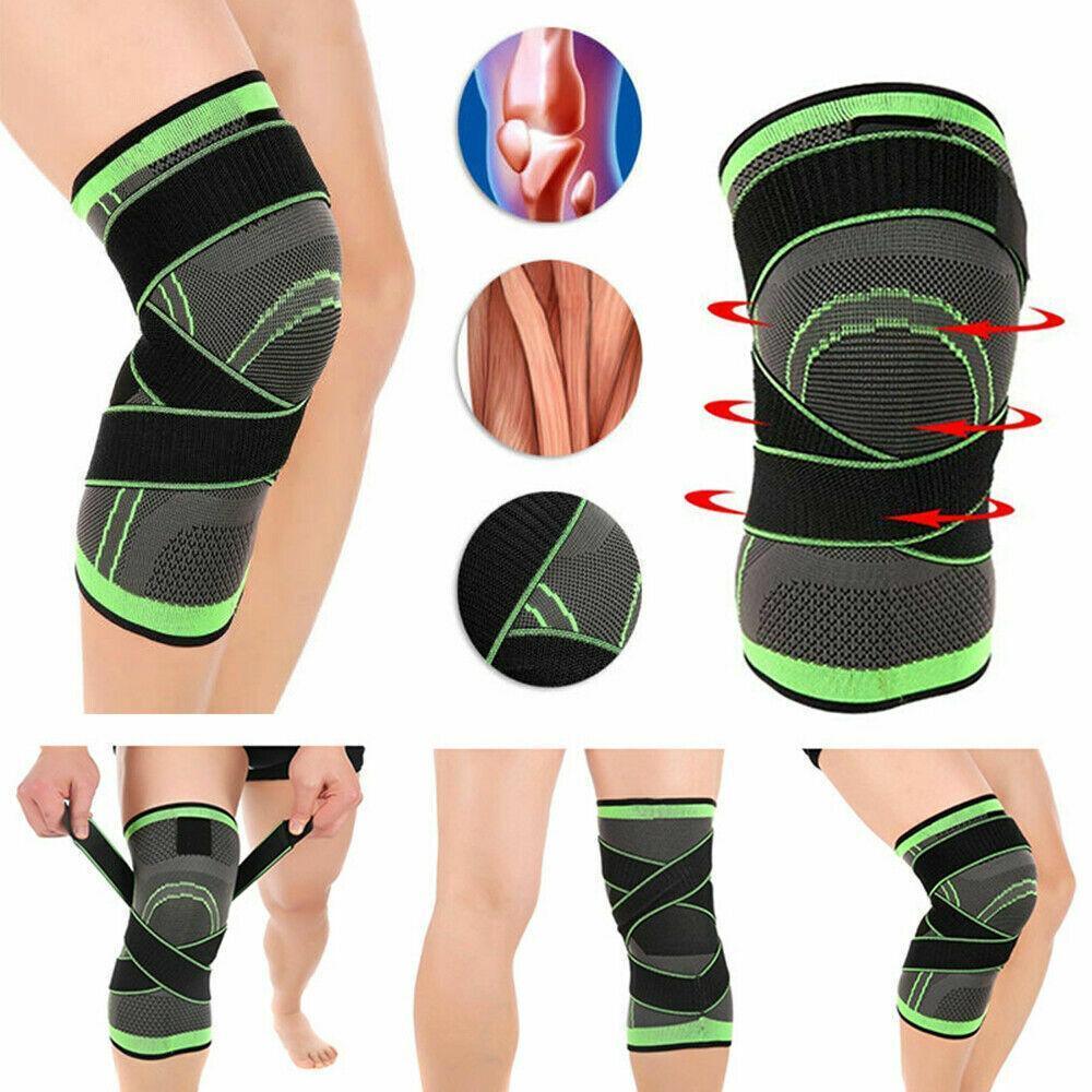 3D Weaving Knee Brace Breathable Sleeve Support Running Jogging Joint Pain Leg Green - Green-XXXL
