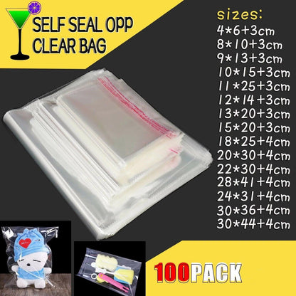 Multi-size Clear Self-Seal Cellophane Bags - Bulk Adhesive Opp - 15*20+3