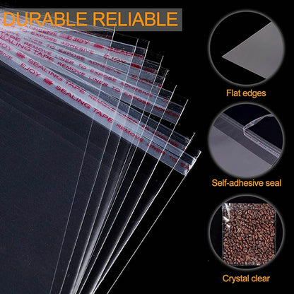 Multi-size Clear Self-Seal Cellophane Bags - Bulk Adhesive Opp - 15*20+3