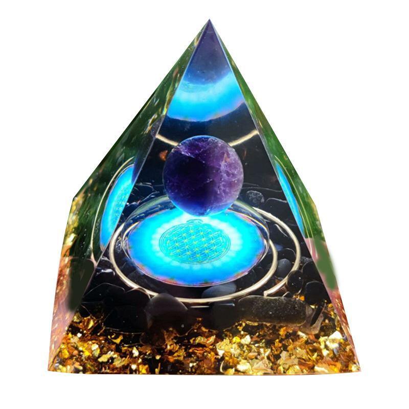 Amethyst Crystal Sphere Orgonite Pyramidamp Obsidians - Black Purple(60mmx60mm)