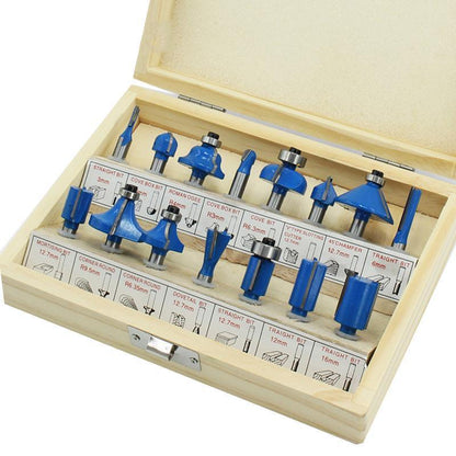 15X 1/2 1/4 inch Router Bits Set Woodworking Tool Cutter Shank Tungsten Carbide - Red 1/4
