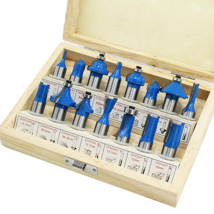 15X 1/2 1/4 inch Router Bits Set Woodworking Tool Cutter Shank Tungsten Carbide - Blue 1/2