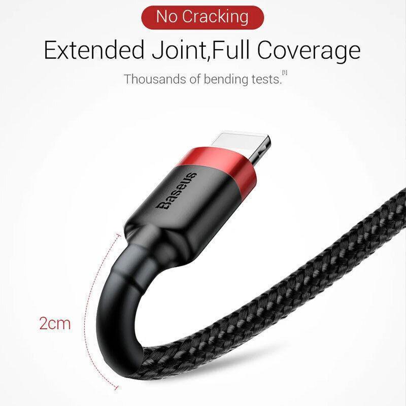 Grey Black Genuine BASEUS 2.4A USB to Lighting Charging Cable Cord for iPhone 13 12 Pro XS - 2 m