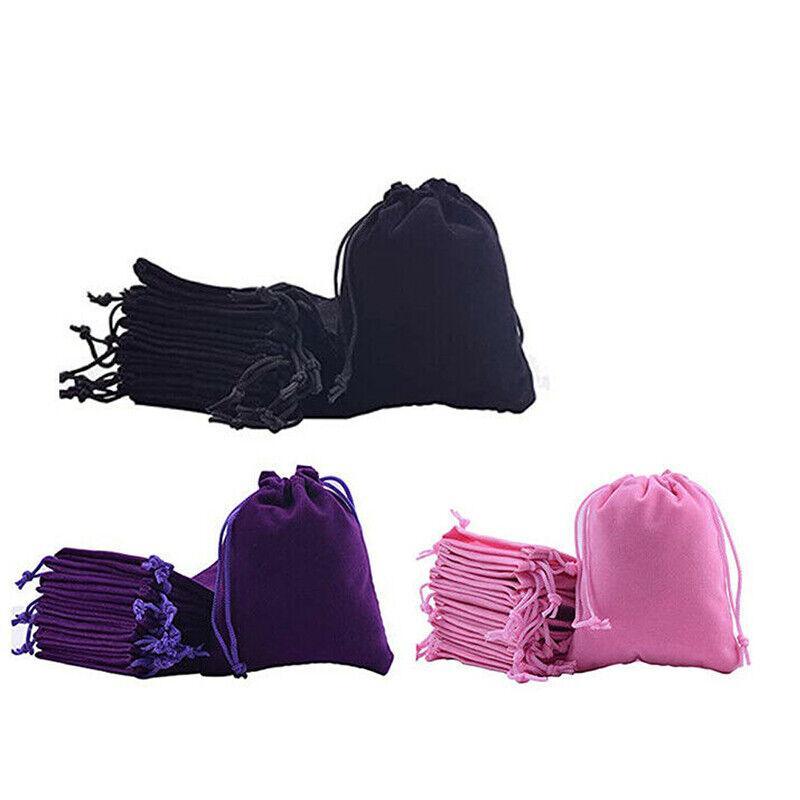 50X Small Velvet Cloth Drawstring Bags Gift Bag Jewelry Ring Pouch Earring Favor 9x12 - Black