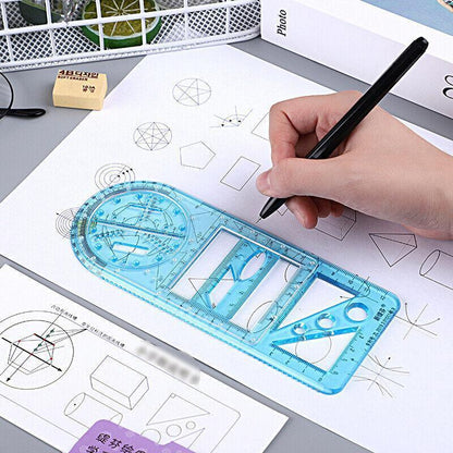 Multifunctional Geometric Ruler Student Mathematics Drawing Tools School Office - Clear-Primary School
