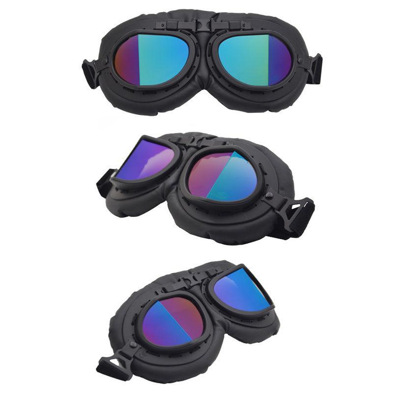 Vintage Pilot Motorcycle Racing Goggles Aviator Retro Atv Utv Dirt Bike Eyewear - Black + Yellow