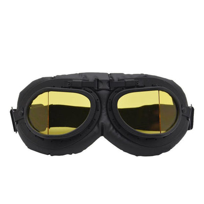Vintage Pilot Motorcycle Racing Goggles Aviator Retro Atv Utv Dirt Bike Eyewear - Black + Yellow
