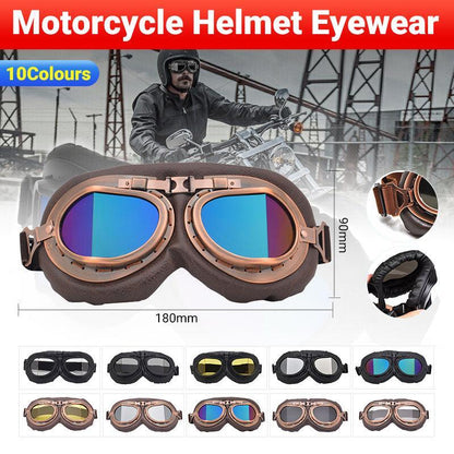 Vintage Pilot Motorcycle Racing Goggles Aviator Retro Atv Utv Dirt Bike Eyewear - Black + Transparent